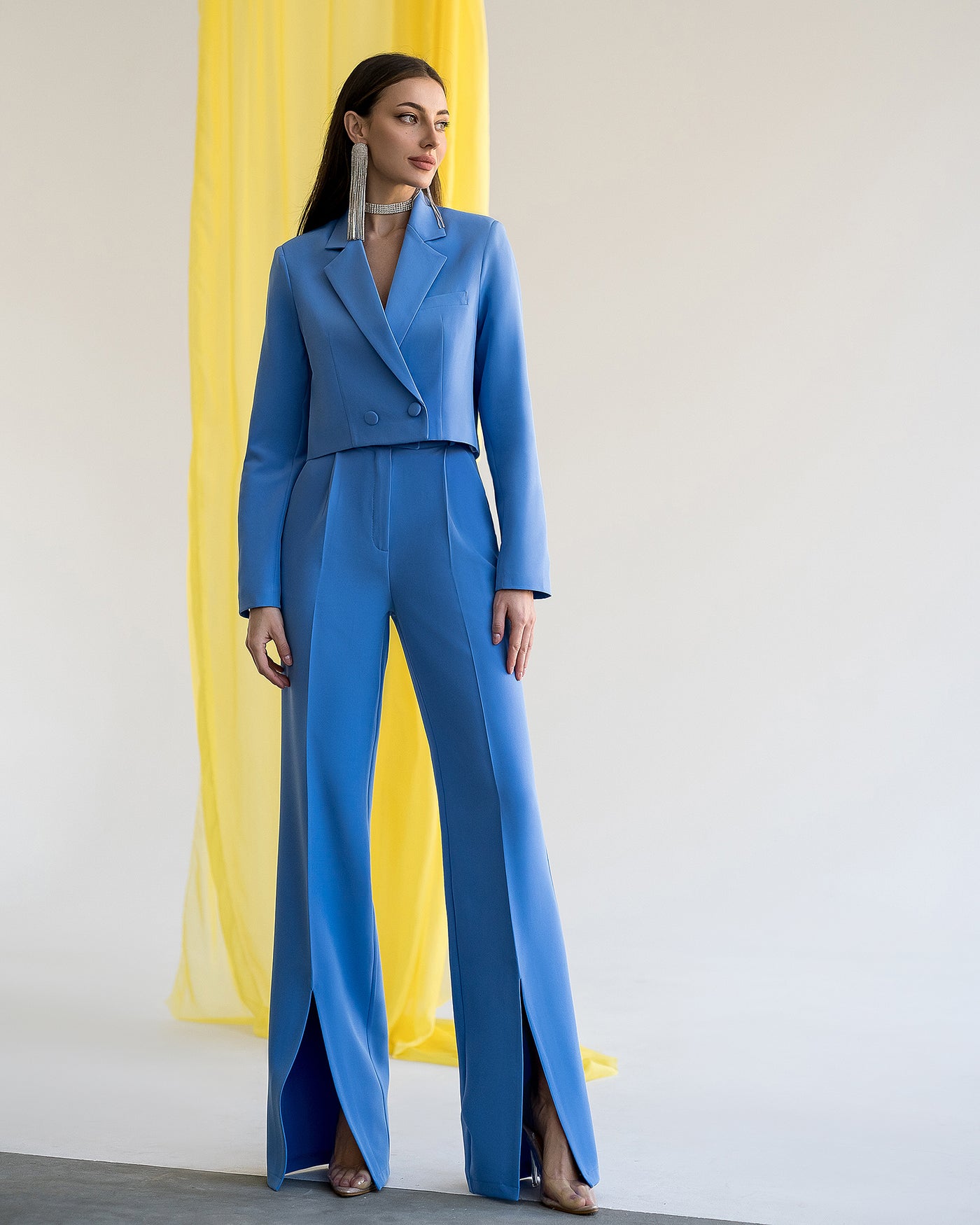 Blue CROP JACKET SUIT 2-PIECE (ARTICLE 334)