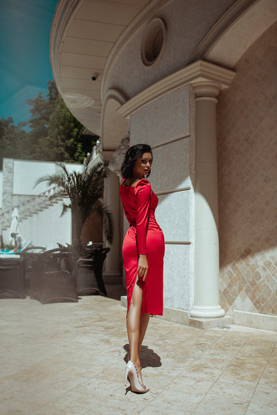 Red LONG SLEEVE MIDI DRESS (ARTICLE C268)