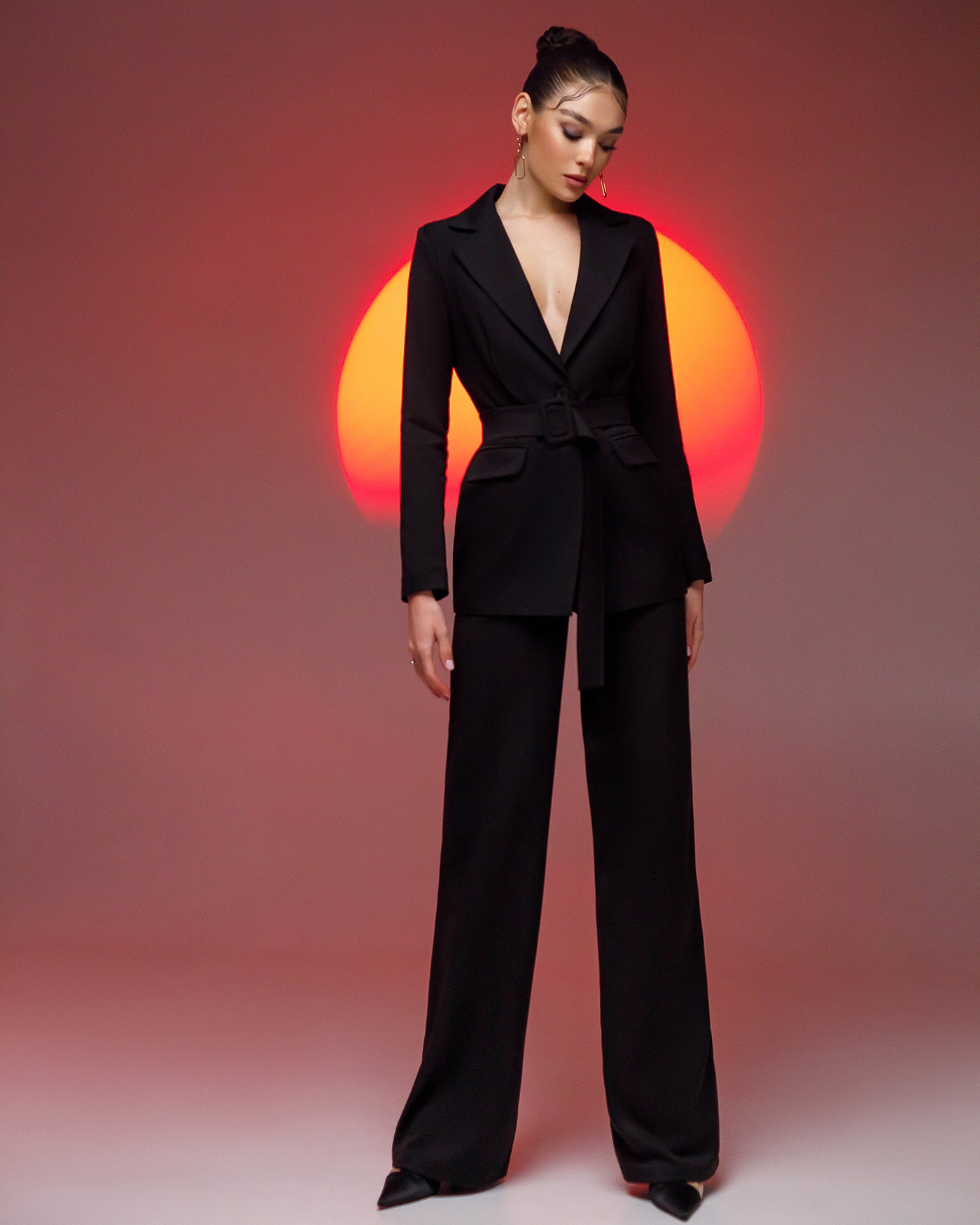 Black BELTED WIDE-LEG SUIT 2-PIECE (ARTICLE 030)