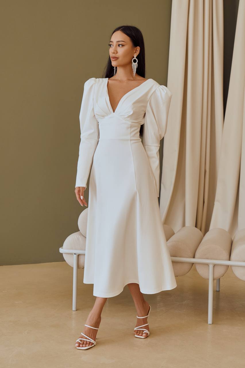 White SATIN BOW BACK MIDI DRESS (ARTICLE 340)