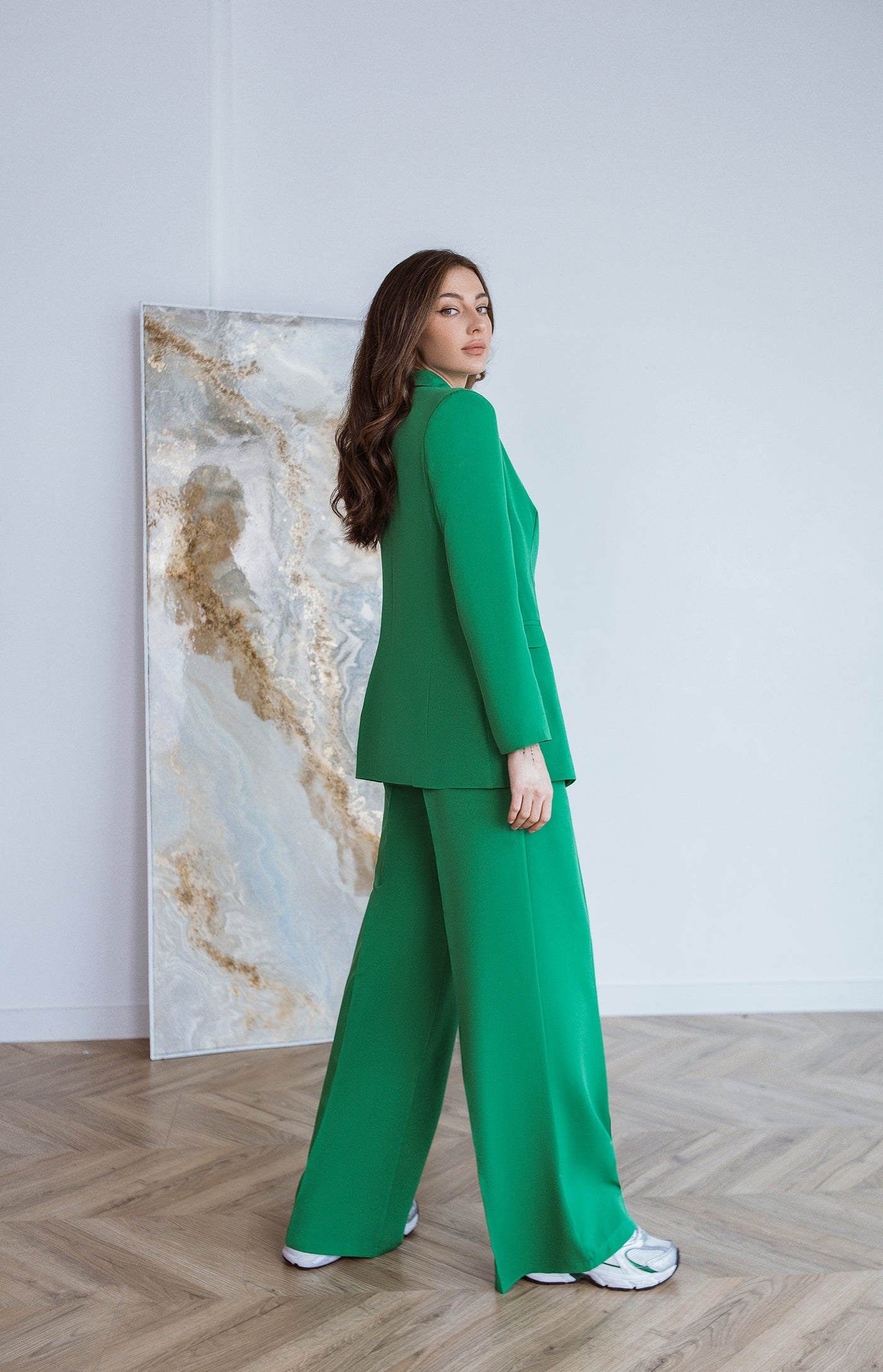 Green SINGLE-BREASTED WIDE-LEG SUIT 2-PIECE (ARTICLE C347)