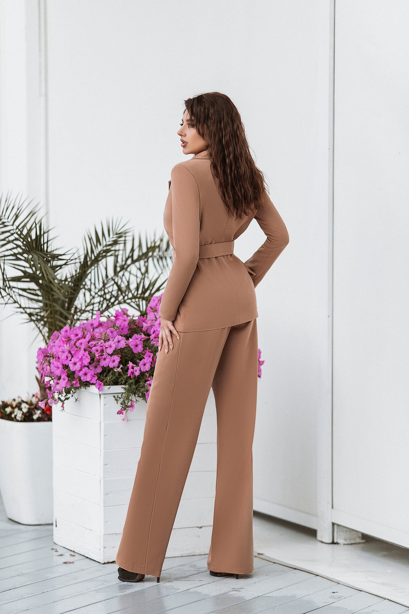 Camel Belted Wide-Leg Suit 2-Piece (article 030)