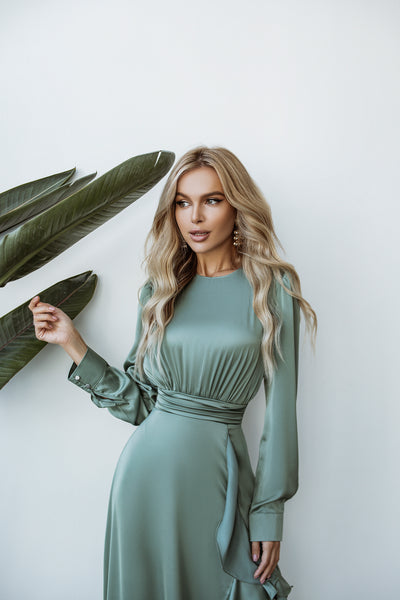 Green Thigh-Slit Maxi Dress (article C257)