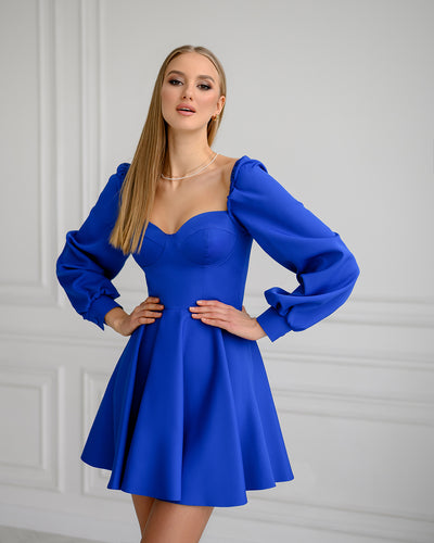 Blue BACKLESS PUFF SLEEVE MINI DRESS (ARTICLE 403)