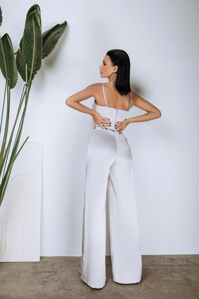 Grey SATIN WIDE-LEG JUMPSUIT (ARTICLE C314)