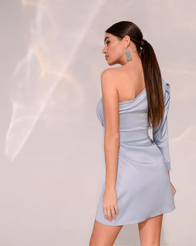 Silver ONE-SHOULDER SATIN MINI DRESS (article 269)