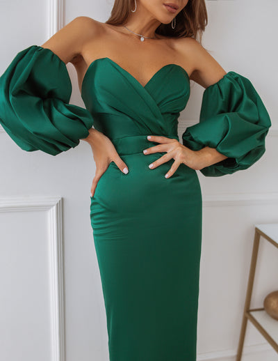 Emerald PUFFED SLEEVE MIDI DRESS (ARTICLE C292)