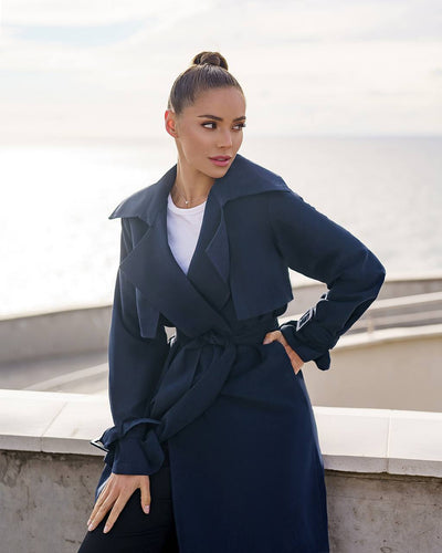 Navy BELTED TRENCH COAT (ARTICLE 202)