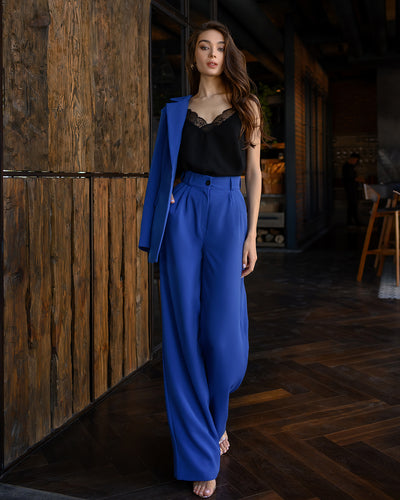 Blue Belted Wide-Leg Suit 2-Piece (article 030)